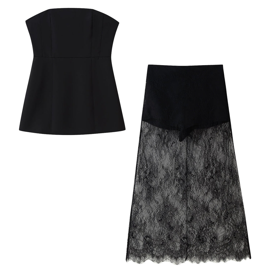 Women's Crop Top and Long Lace Skirt Set