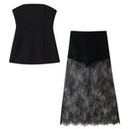 Women's Crop Top and Long Lace Skirt Set