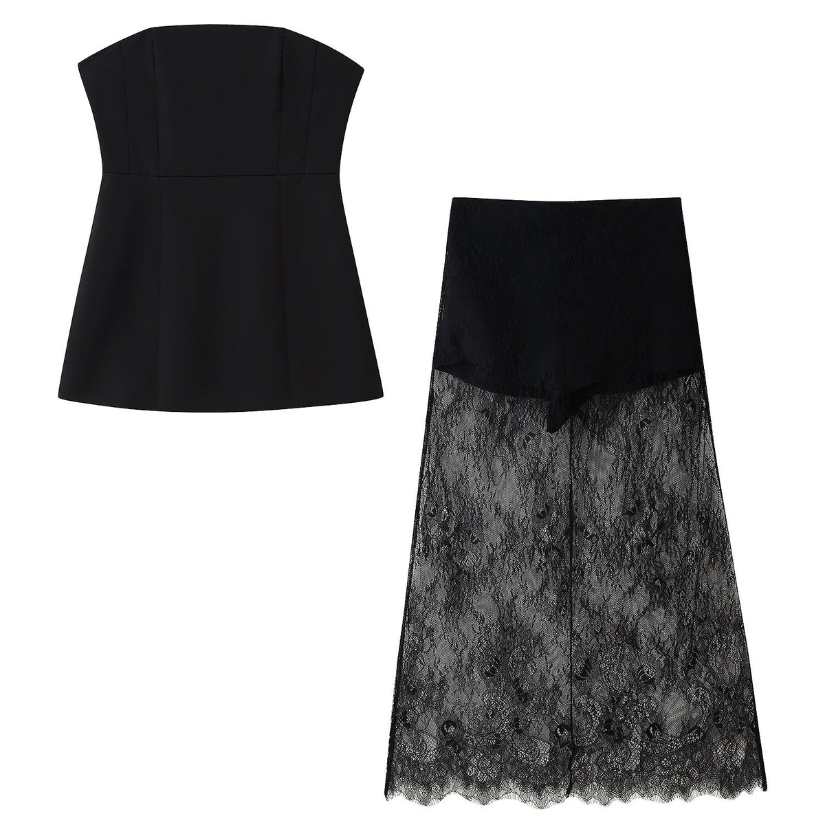 Women's Crop Top and Long Lace Skirt Set