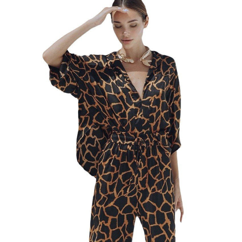 Women's Wide-Leg Jumpsuit with Giraffe Print