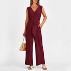 Elegant V-Neck Jumpsuit with Belt