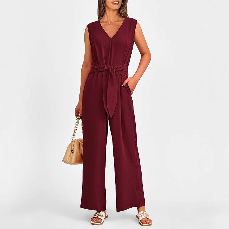 Elegant V-Neck Jumpsuit with Belt