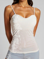 Women's Elegant Spaghetti Strap Shirt with Luxurious Sequins and Fine Rib Knit