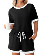 Women's Comfortable Leisure Set with Ribbed Texture and Elastic Waistband