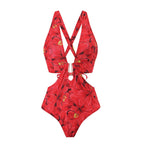 Women's Swimsuit with Floral Accents and Wrap Skirt