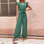 Elegant Jumpsuit with Waist Belt and Ruffle Details