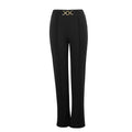 Women's Elegant High-Waisted Fabric Pants with Diagonal Seams and Decorative Belt