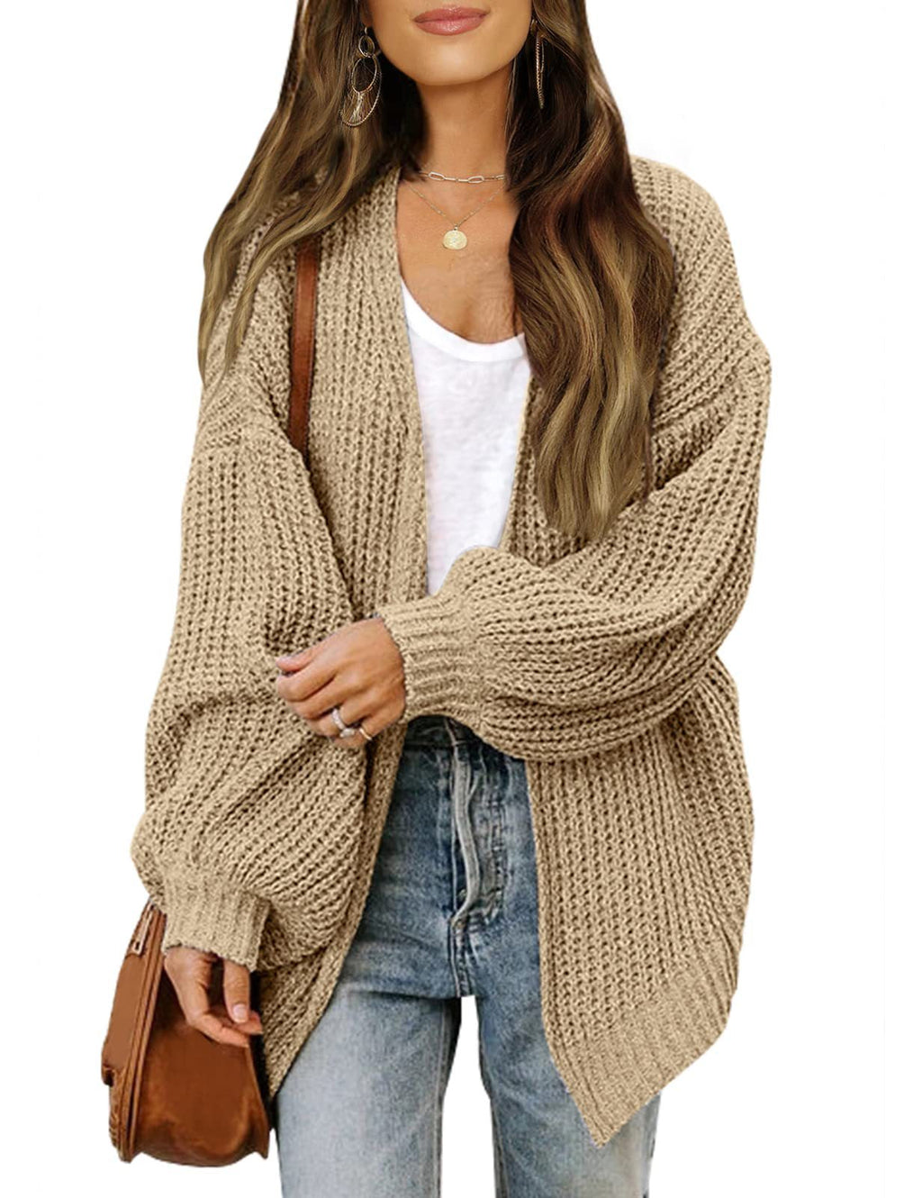 Women's Coarsely Knitted Cardigan with Dropped Shoulders