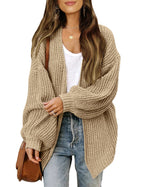 Women's Coarsely Knitted Cardigan with Dropped Shoulders