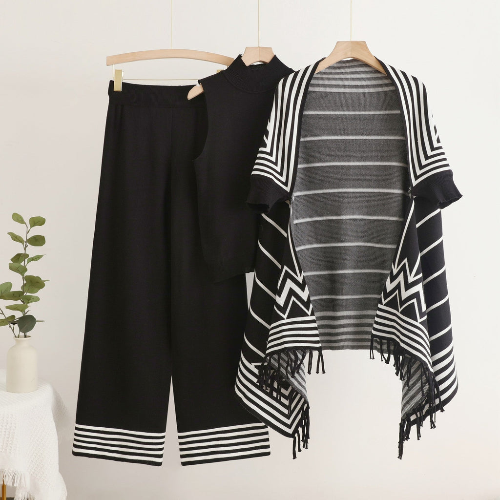 Elegant Knit Set with Mock Neck Top and Wide-Leg Pants