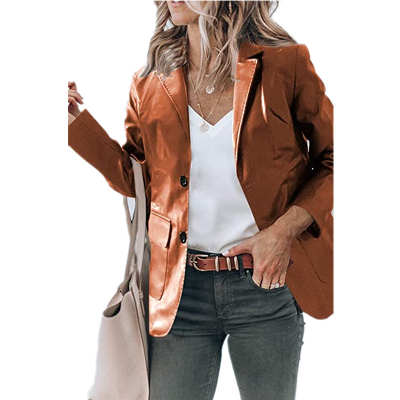 Women's Elegant Blazer Jacket in Timeless Design with Glossy Finish