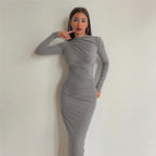 Women's Elegant Fitted Maxi Dress with Draped Detail