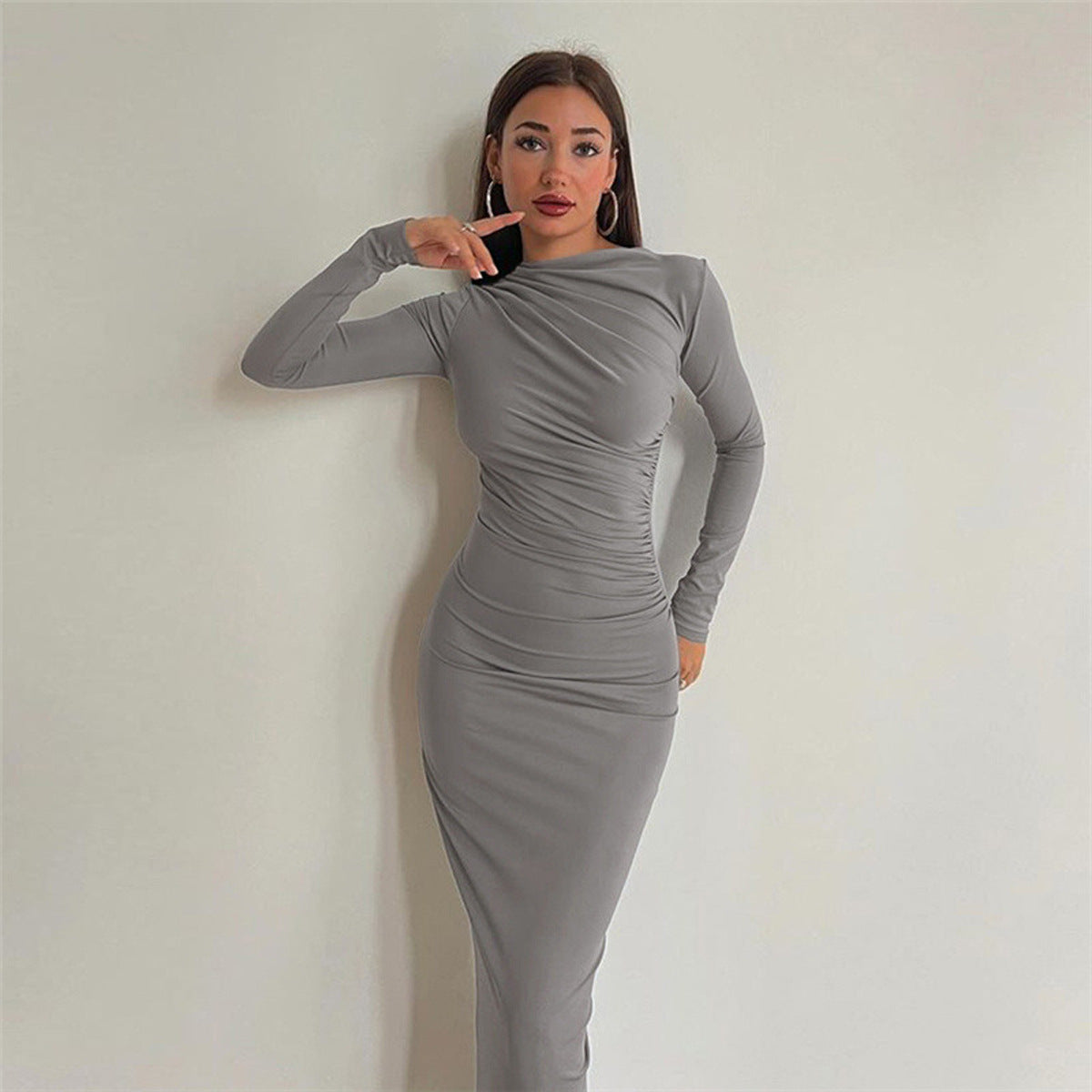 Women's Elegant Fitted Maxi Dress with Draped Detail
