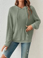 Women's Cozy Ribbed Hoodie with Kangaroo Pocket