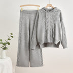 Women's Casual Knit Loungewear Set with Hood and Wide Legs