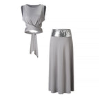 Women's Elegant Wrap Top and Maxi Skirt with Sequin Waistband