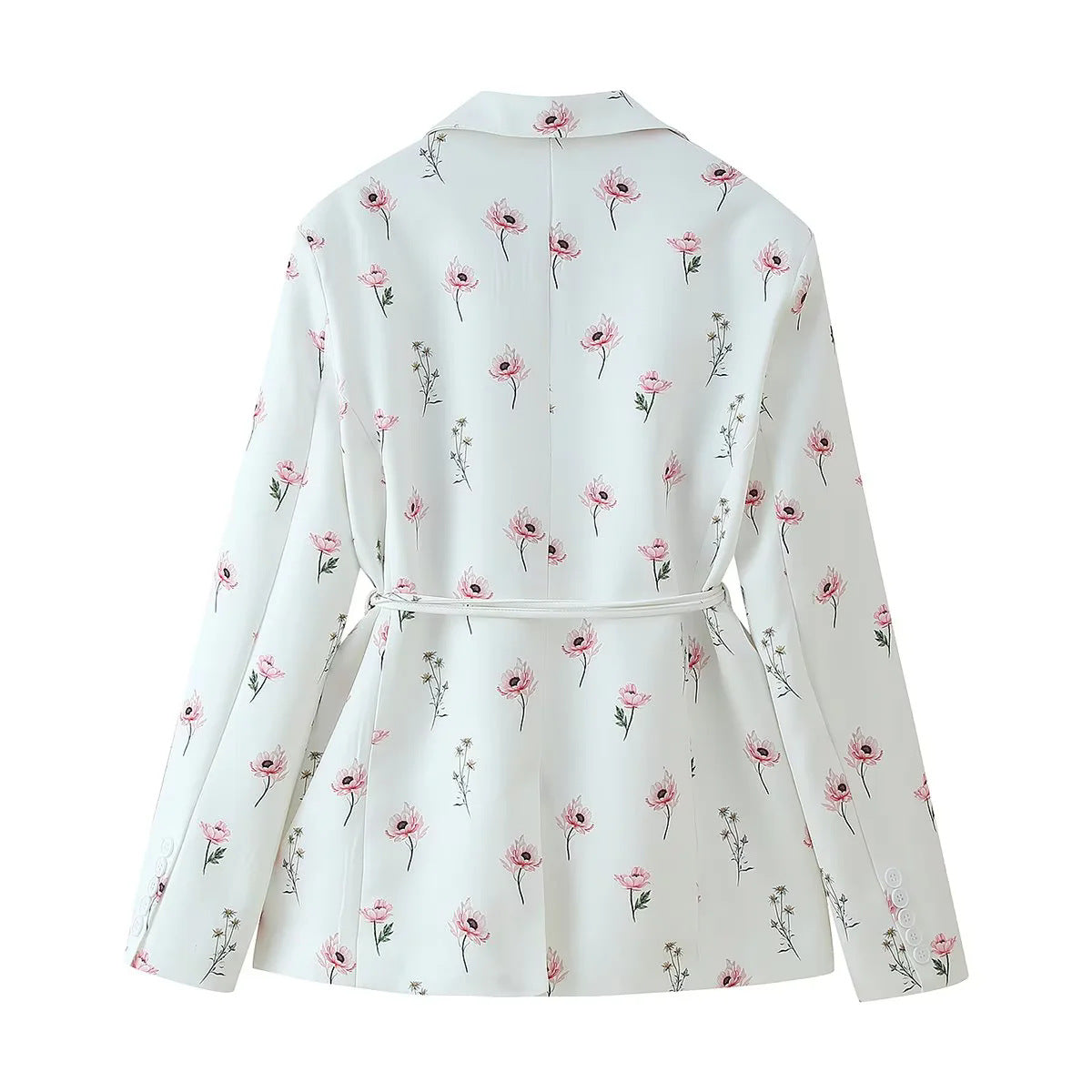 Elegant Blazer Jacket with Floral Pattern and Adjustable Belt
