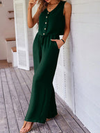 Women's Wide-Leg Jumpsuit with Button Detail