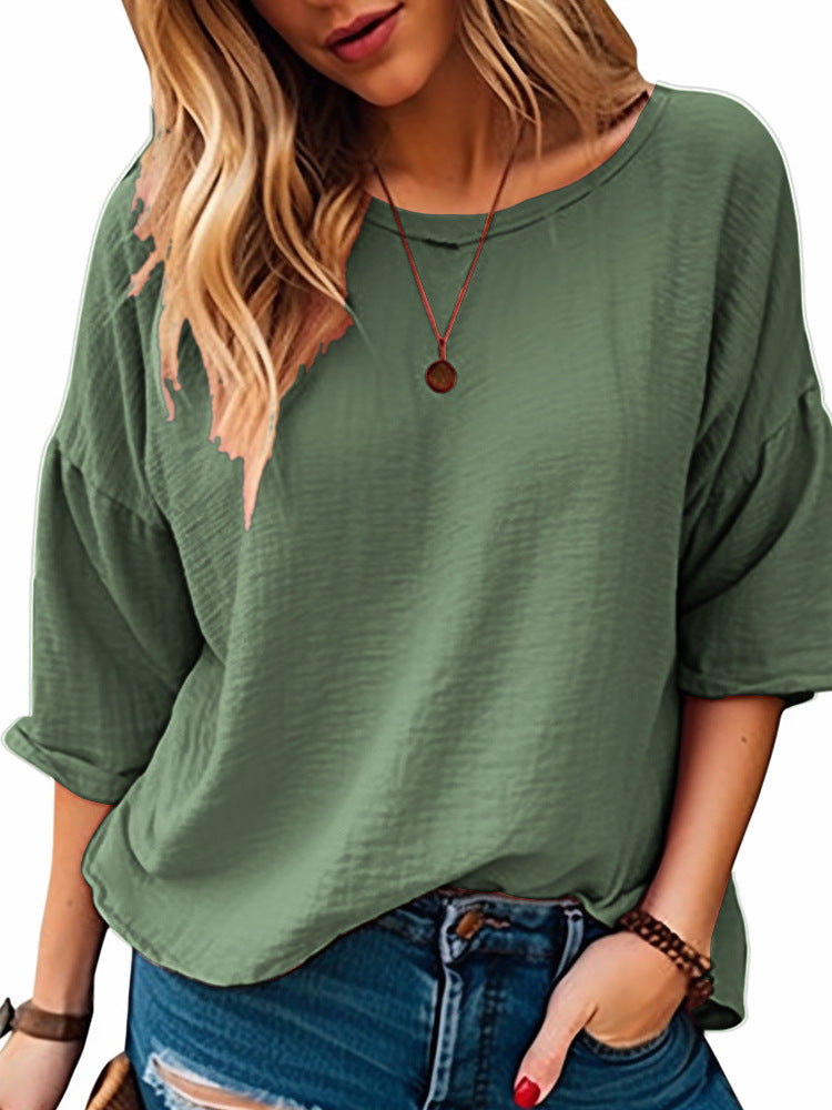 Women's Casual Oversized Shirt with Wide Round Neckline