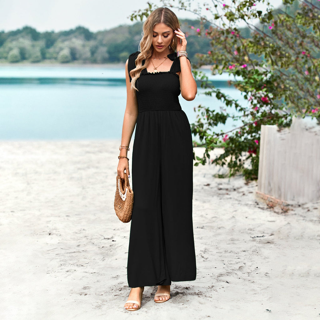 Casual Maxi Jumpsuit with Ruffle Details and Pockets