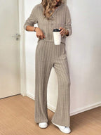Casual Ribbed Lounge Set with Button Detail