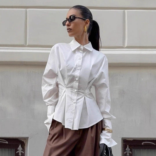 Women's Fashionable Shirt Blouse with Tailored Cut and Voluminous Sleeves