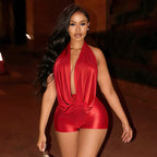Women's V-Neck Jumpsuit with Tie Detail
