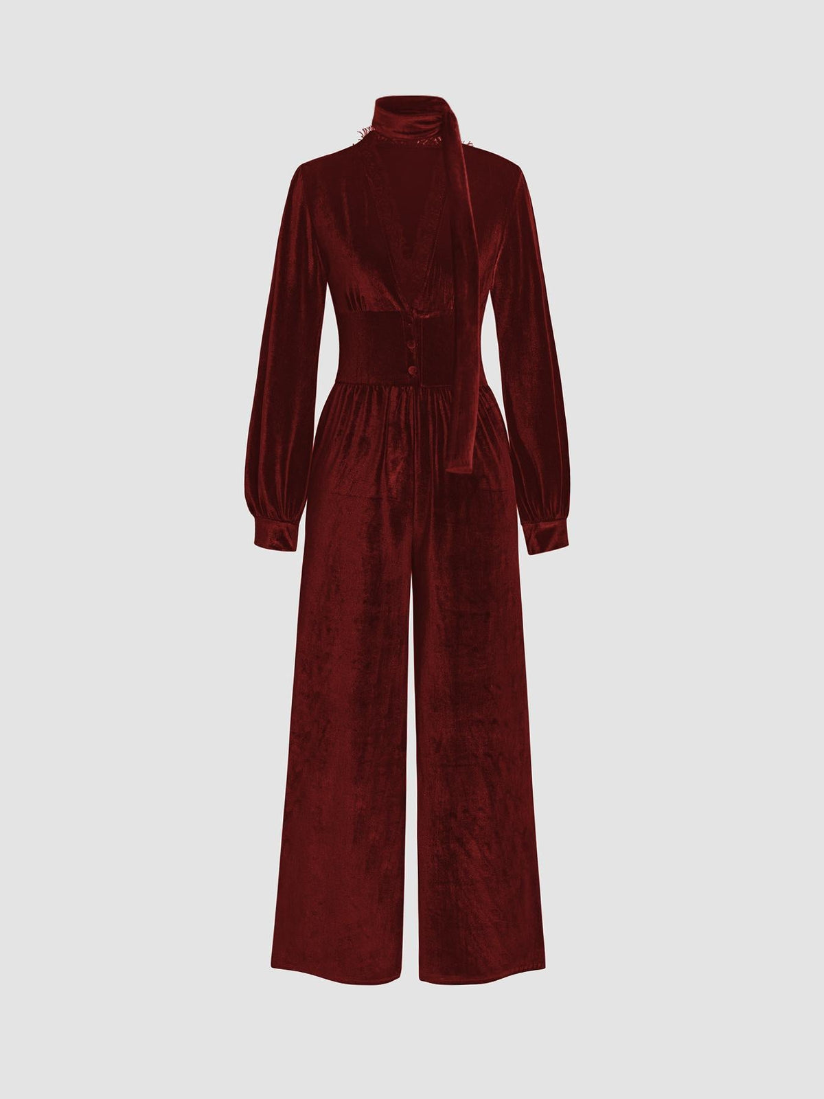 Women's Elegant Velvet Jumpsuit with Collar and Wide Leg