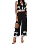 Women's Casual Two-Piece Summer Ensemble with Floral Crochet Trim