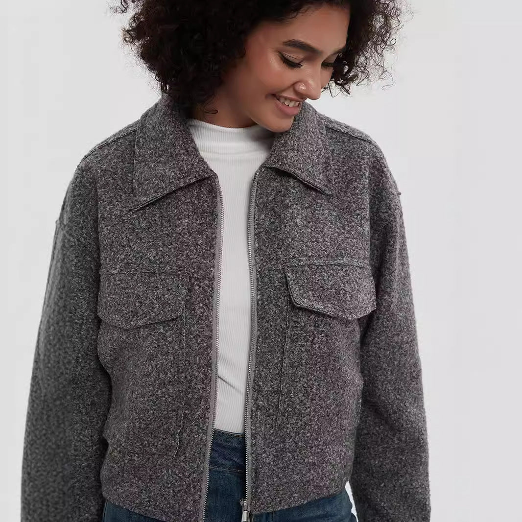 Women's Cropped Utility Jacket with Dual Chest Pockets