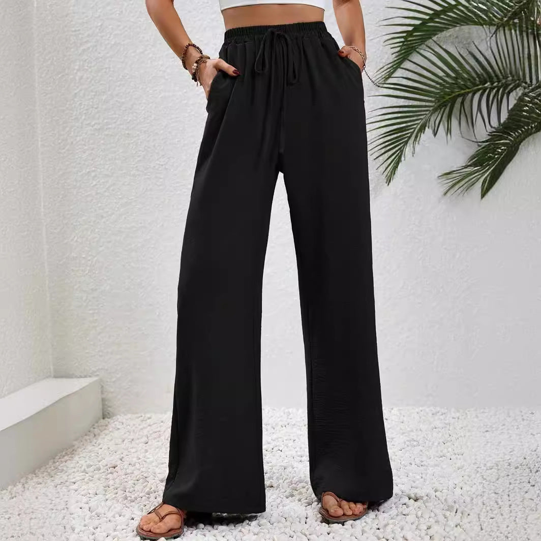 Women's Comfortable Lightweight Palazzo Pants with Elastic Waist and Pockets