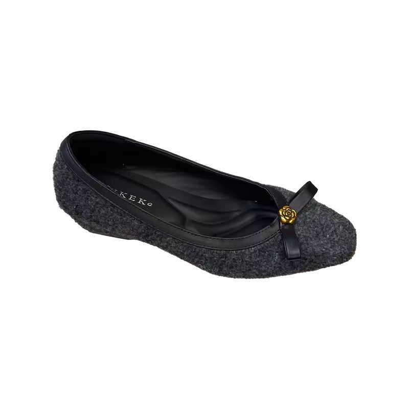 Women's Ballet Flats with Elegant Bow Accent and High-Quality Suede