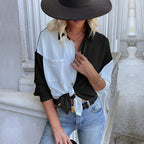 Elegant Asymmetric Button-Down Blouse with Chest Pocket