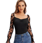Women's Bodysuit with Floral Puff Sleeves
