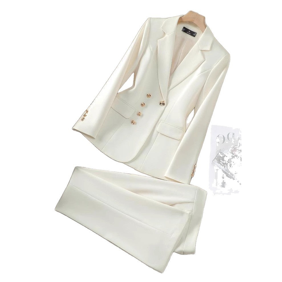Women's Elegant Business Suit Set with Decorative Button Details