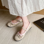 Women's Glitter Ballet Flats with Buckle Detail