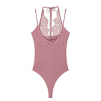 Women's Bodysuit with Delicate Lace Insert and Adjustable Straps