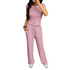 Women's Comfortable Two-Piece Set with Short-Sleeve Top and Loose Pants