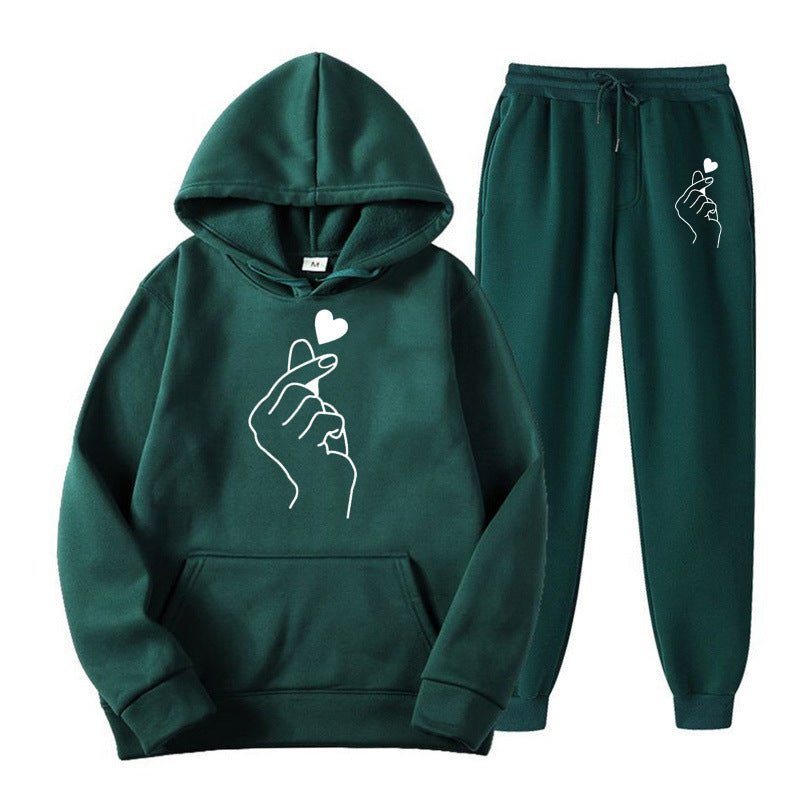 Women's Jogging Suit with Creative Heart Motif and Comfortable Fit