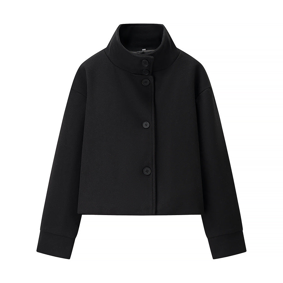 Elegant Women's Short Jacket with High Collar and Decorative Buttons