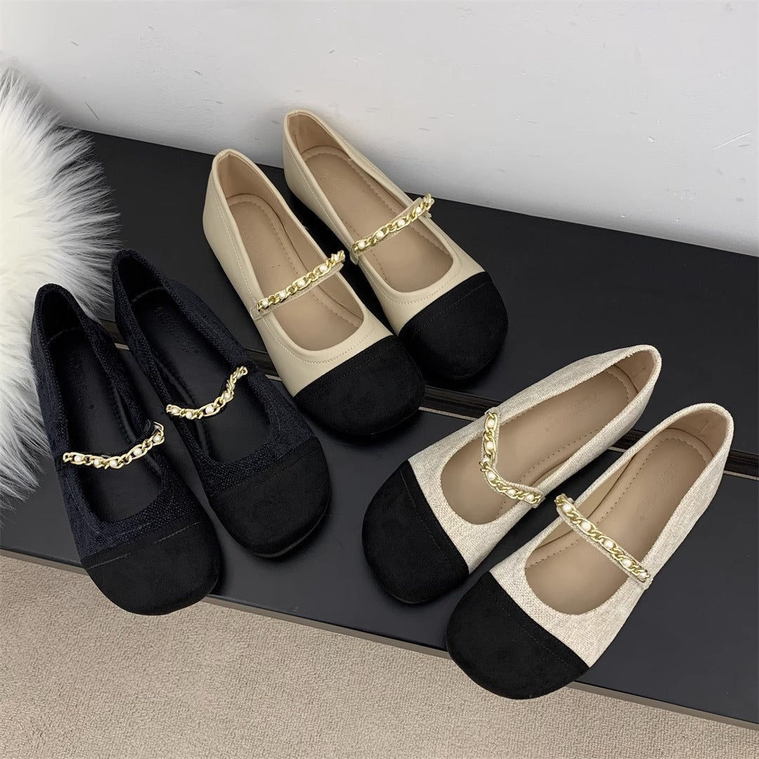 Women's Ballet Flats with Elegant Chain Detail