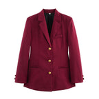 Women's Elegant Plaid Blazer with Gold Buttons