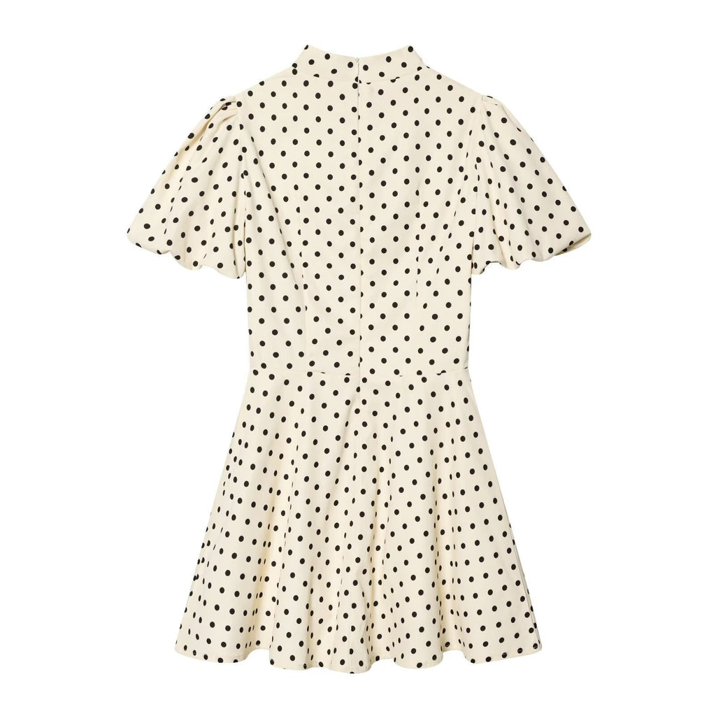 Women's A-Line Dress with High Neck and Voluminous Sleeves