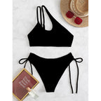 Women's Asymmetrical Bikini with Adjustable Straps and High-Cut Leg