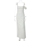Elegant Floor-Length Dress with Unique Draping