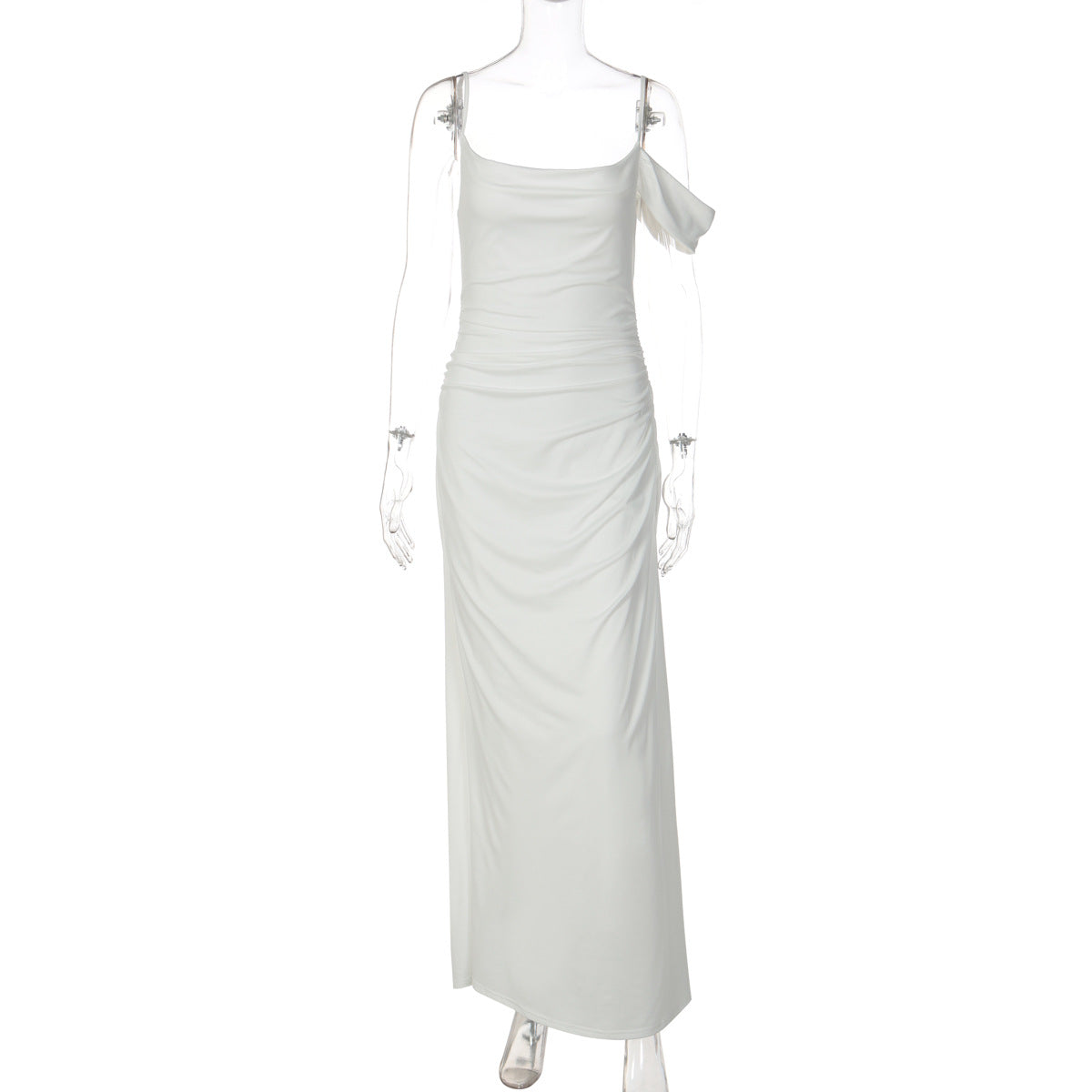 Elegant Floor-Length Dress with Unique Draping