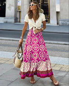 Women's Maxi Skirt in Playful Ethnic Design with Voluminous Hem