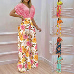 Women's Blouse Set with Wide-Leg Pants and Floral Print