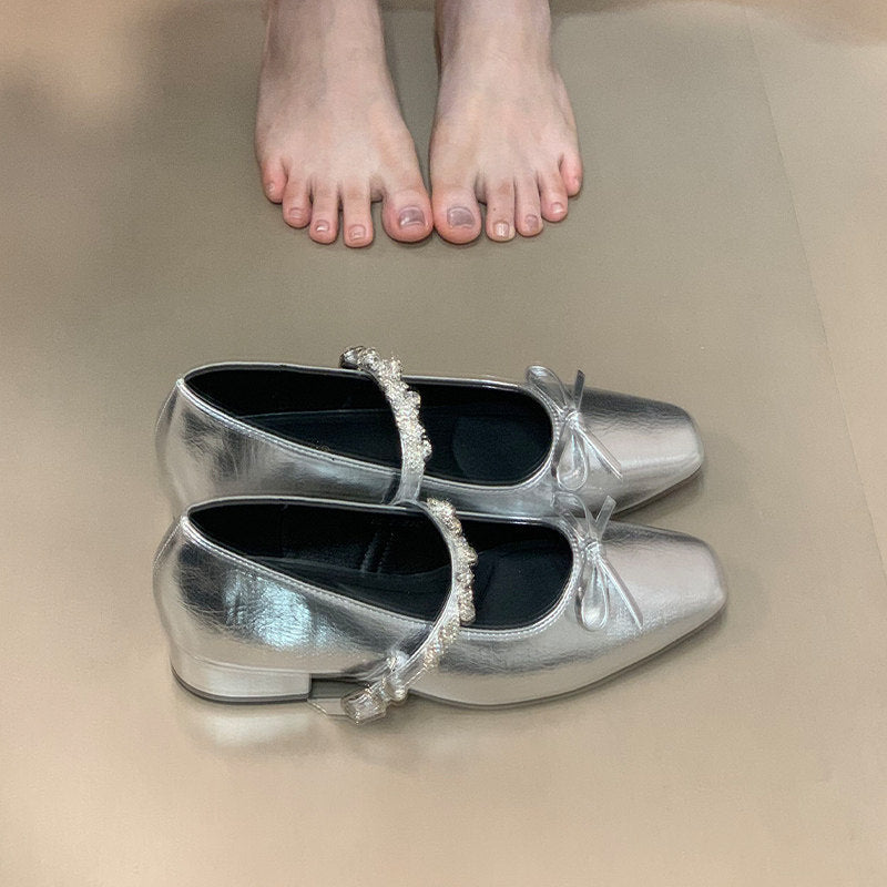 Women's Ballet Flats with Elegant Strap and Shimmer Finish