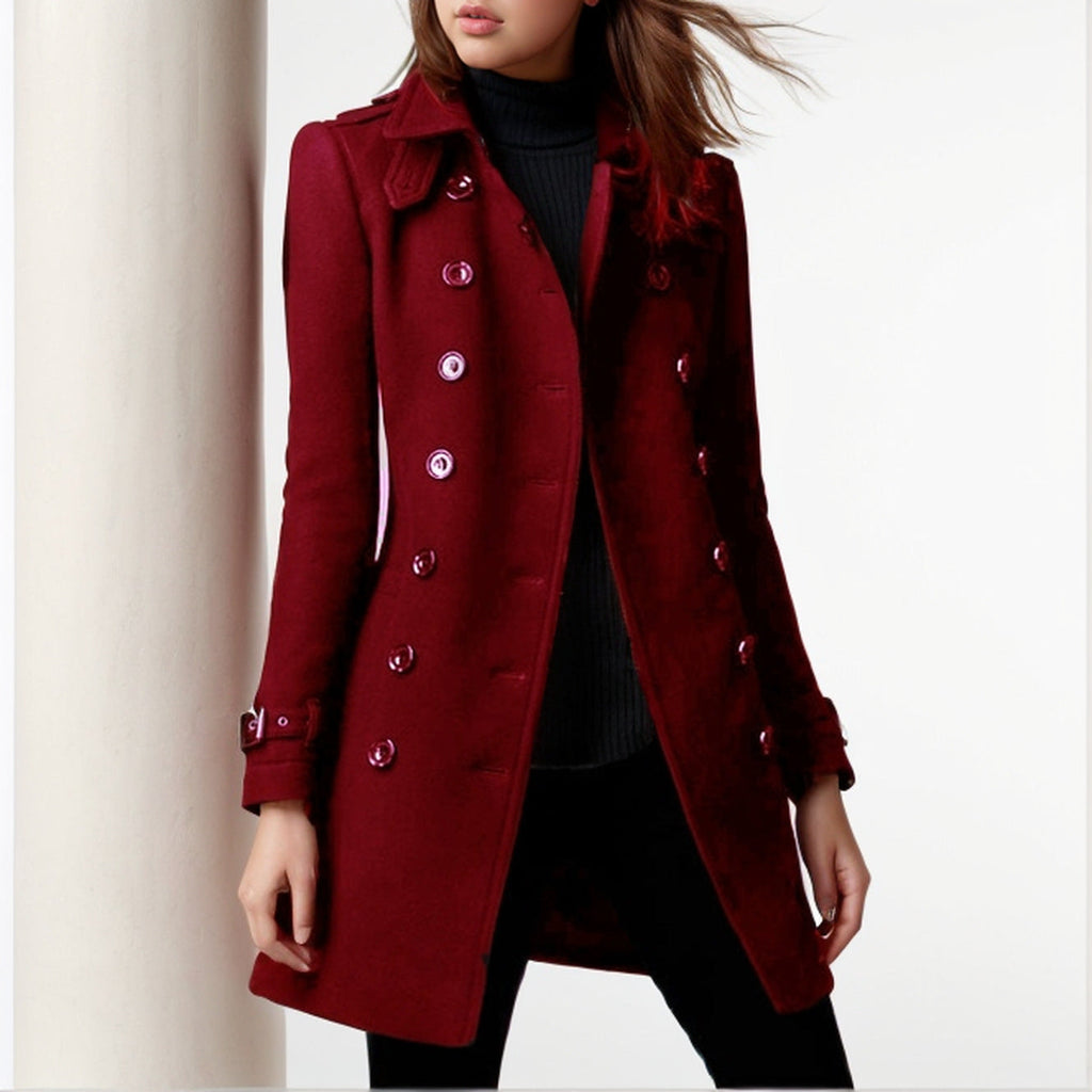 Elegant Transitional Coat with Double-Breasted Button Front